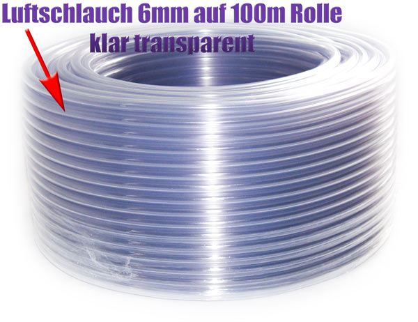 Luftschlauch 6mm transparent 50m Rolle für Auto und Motorrad