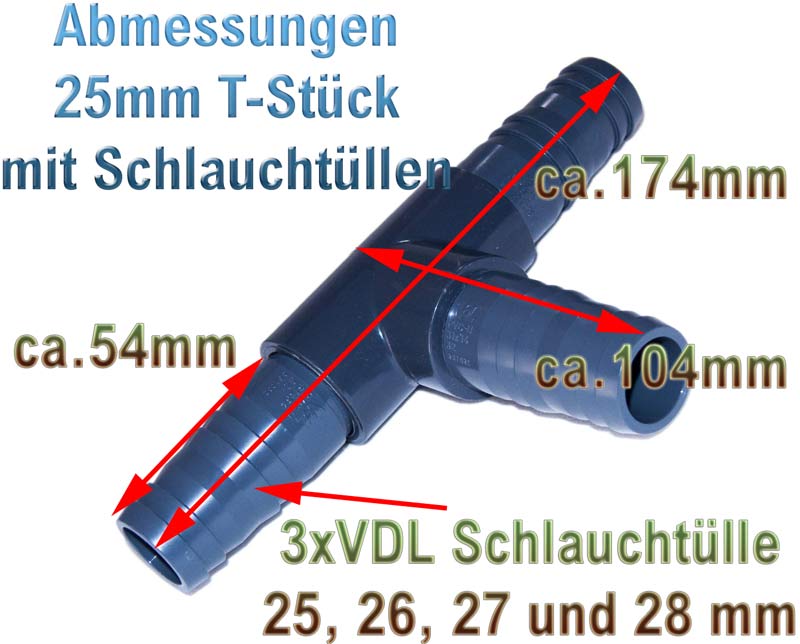 Y Stück 25 mm 1 Zoll PVC mit Schlauchtüllen