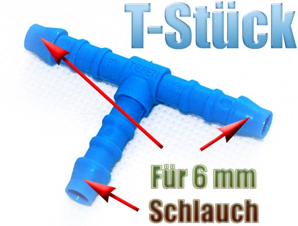 T Stück 6 mm (1/4 Zoll) mit Schlauchtüllen aus Kunststoff