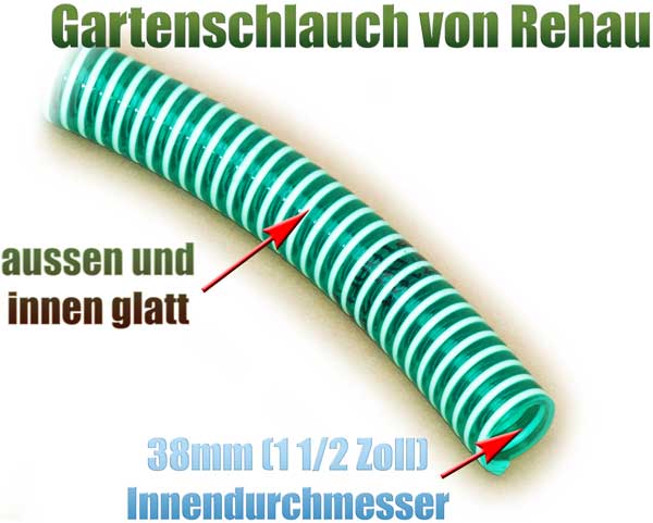 Gartenschlauch 38mm (1 1/2 Zoll) knickfrei grün transparent Rehau