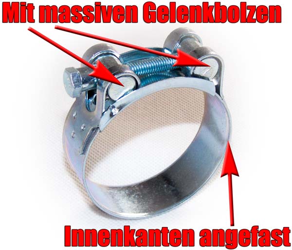 Gelenkbolzenschellen, Spannbackenschellen, Schwerlast Schlauchschellen W1,  W2 und W4 Edelstahl