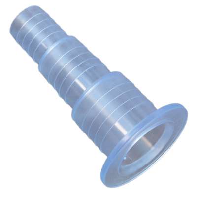 Durchsichtige Schlauchtülle 32, 38, 40 und 50 mm (1 1/4", 1 1/2", 2") aus Kunststoff mit 78mm Bund (Flansch) für G 2 1/2 Zoll Aussengewinde transparent