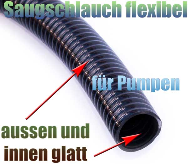 Saugschlauch 40mm (1 1/2 Zoll) glatt flexibel schwarz Rehau PVC Meterware  UV-beständig