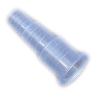 Durchsichtige Schlauchtülle 32, 38, 40 und 50 mm (1 1/4", 1 1/2", 2") aus Kunststoff mit 65mm Bund (Flansch) für G 2 1/4 Zoll Aussengewinde transparent