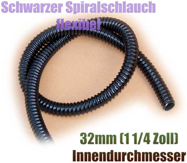 Saugschlauch 32mm (1 1/4 Zoll) glatt flexibel schwarz Rehau PVC Meterware  UV-beständig