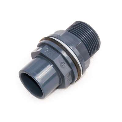 Tankdurchführung (Connector) VDL 32 x 40 mm mit G 1 1/4 Zoll Aussengewinde aus PVC Kunststoff mit Dichtung und Mutter