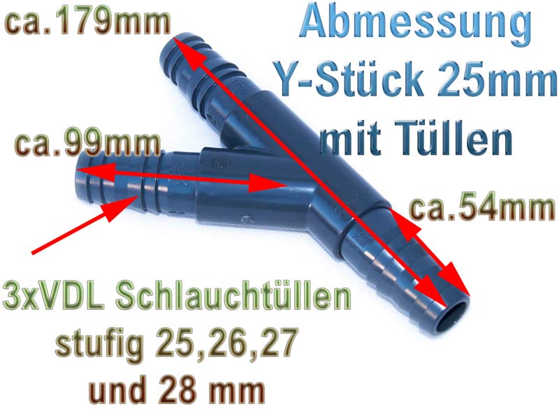 Y Stück 25 mm (1 Zoll) mit Schlauchtüllen aus PVC