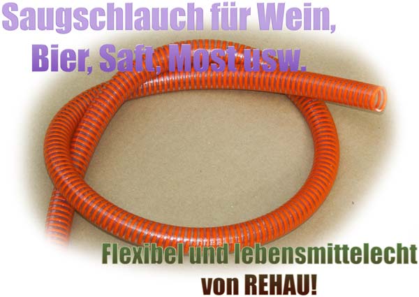 Saugschlauch 32mm 1 1/4 Zoll lebensmittelecht rot Rehau 25m Rollenware  Weinschlauch