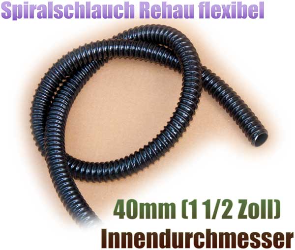 Spiralschlauch 40mm 1 1/2 Zoll schwarz Rehau Meterware PVC