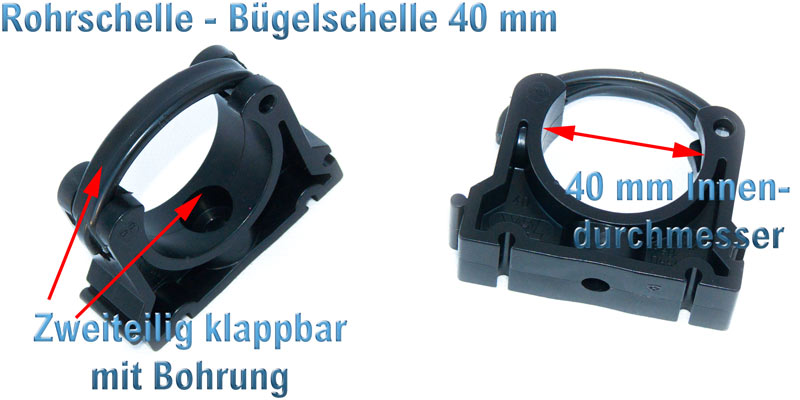 Rohrschelle 40mm (1 1/2 Zoll) zweiteilig klappbar Bügelschelle VDL