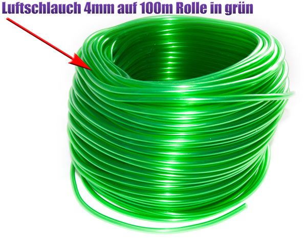 Luftschlauch 4mm 100m Rolle grün transparent für Aquarium und Werkstatt