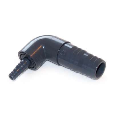 Winkel Schlauchadapter 90 Grad aus PVC Kunststoff mit 31, 32, 33, 34 mm (1 1/4 Zoll) auf 12, 13, 14 mm (1/2 Zoll) VDL Schlauchtüllen als Reduzierstück für Schlauch