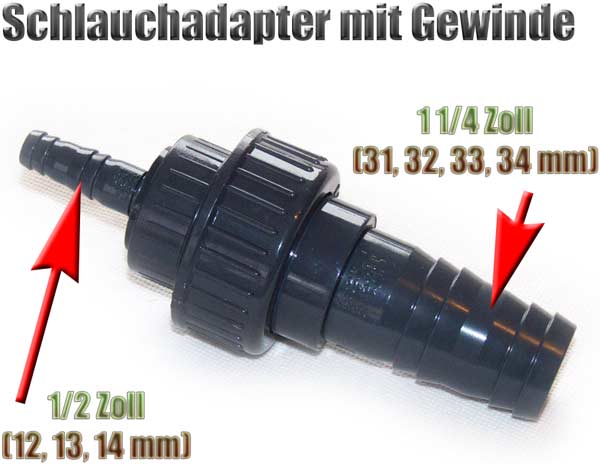 Gewinde Schlauchadapter zerlegbar 31, 32, 33, 34 mm (1 1/4 Zoll