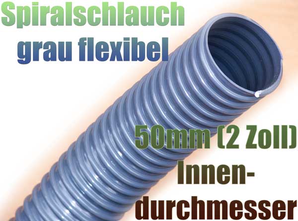 Spiralschlauch 50mm (2 Zoll) grau Rehau PVC Meterware UVbeständig